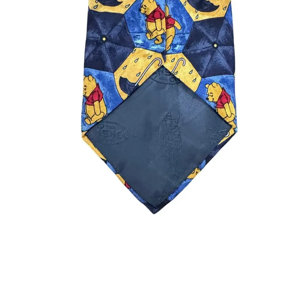 Disney Winnie the Pooh Rain Umbrellas Cartoon Vintage 100% Silk Necktie Novelty